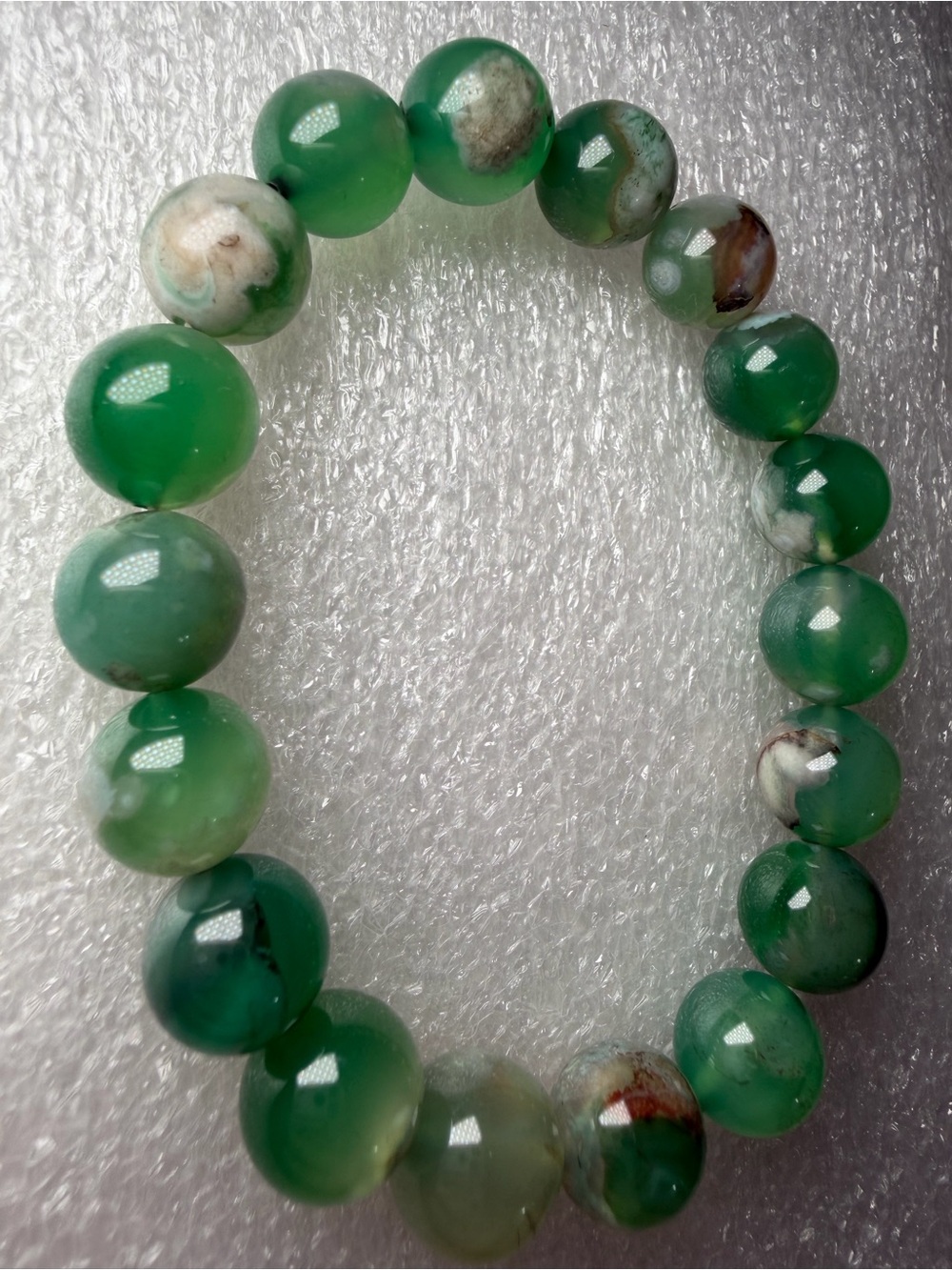 Beautiful 11MM Green Sakura Flower Agate Natural Crystal Bracelet
